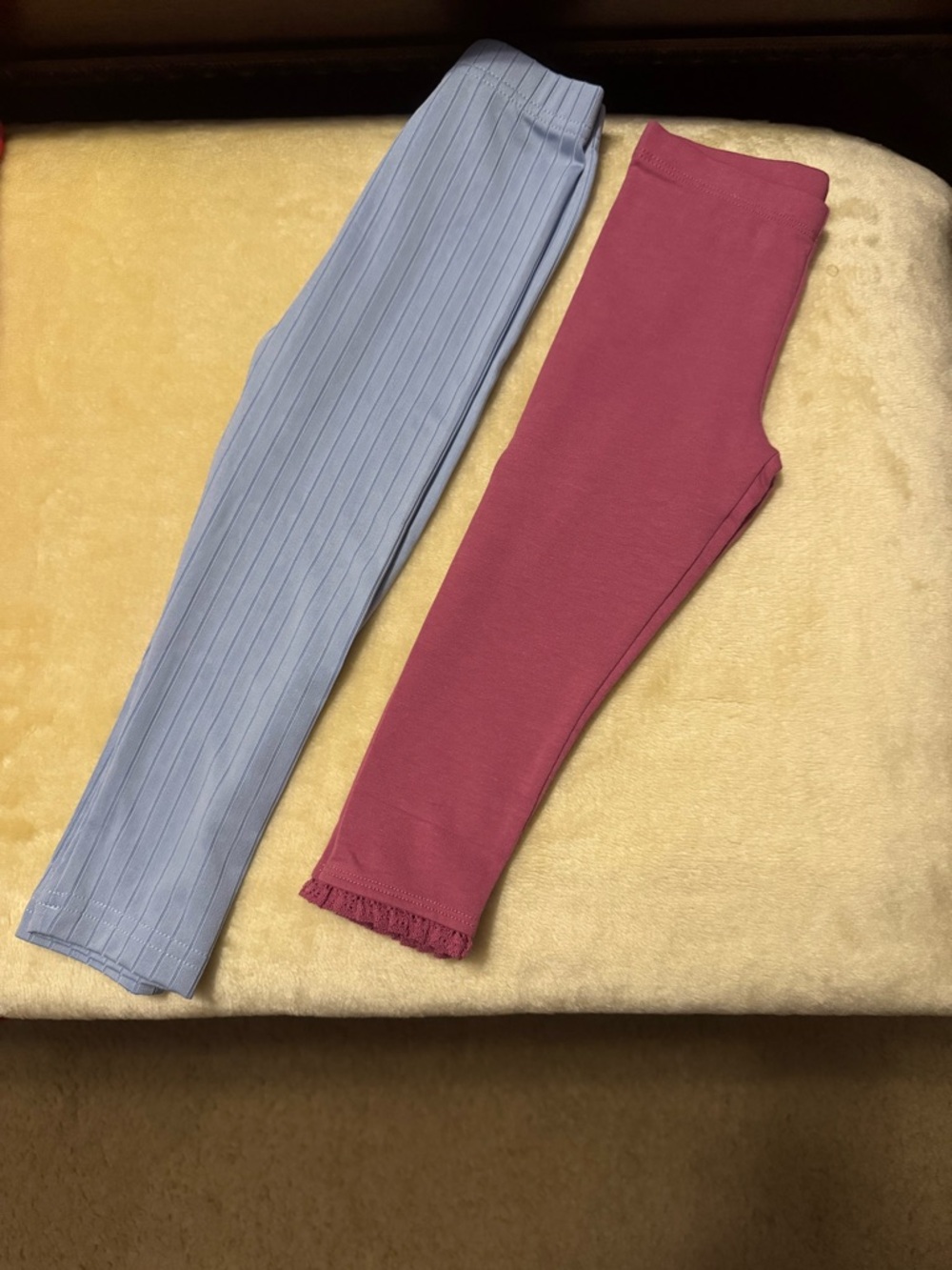 Girls Ribbed Light Blue Leggings + Rose Pink Leggings Set